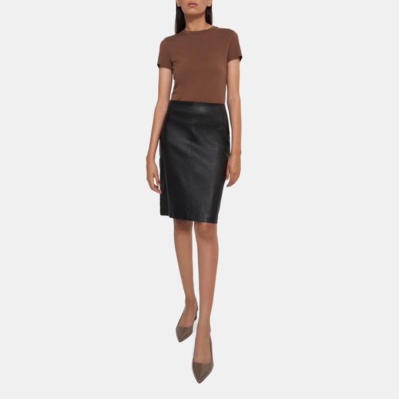 NEW THEORY $495 Lamb Leather Wool Rib Combo Skirt Urban St Black Women's small